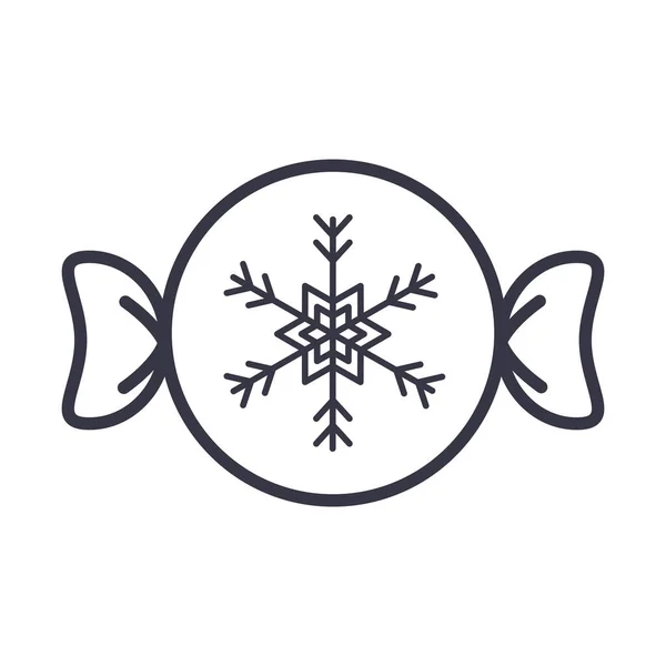 Feliz Natal, doces embrulhados com ícone de linha de floco de neve — Vetor de Stock