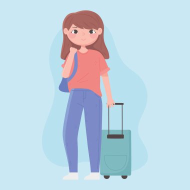 Seyahat eden insanlar, çantalı ve çantalı kadın turistler.