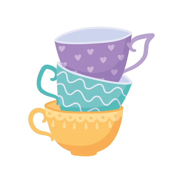 Tè, pila di tazze da tè design diverso design isolato — Vettoriale Stock