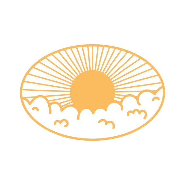 Sunburst rizado nubes oriental elemento decoración línea diseño — Vector de stock