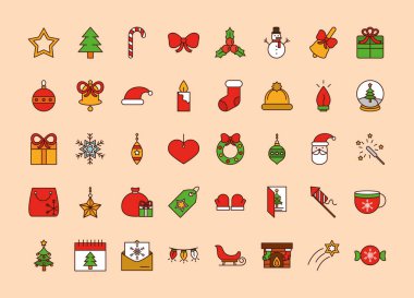 Mutlu Noeller, kutlama sezonu etkinliği geleneksel, set, ikon satırı simgesi doldur