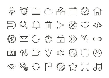 kullanıcı arayüzü simgeleri, mobil uygulama düğmesi ortamı ve navigasyon doğrusal biçimi