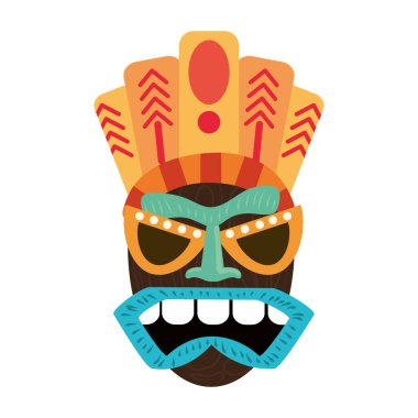 tiki ahşap maske ilkel antik beyaz arka planda izole