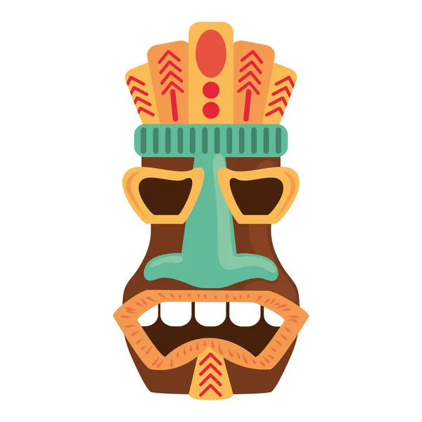 Tiki tribal wooden antique mask isolated on white background — Stock Vector