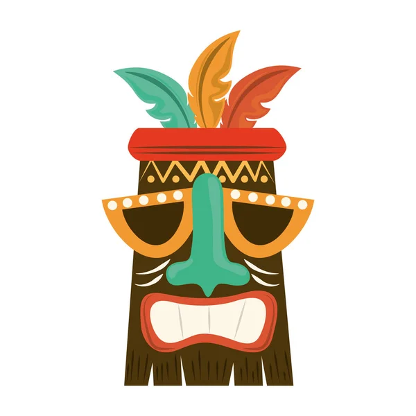 Tiki tribal ξύλινη πολυνησιακή μάσκα που απομονώνεται σε λευκό φόντο — Διανυσματικό Αρχείο