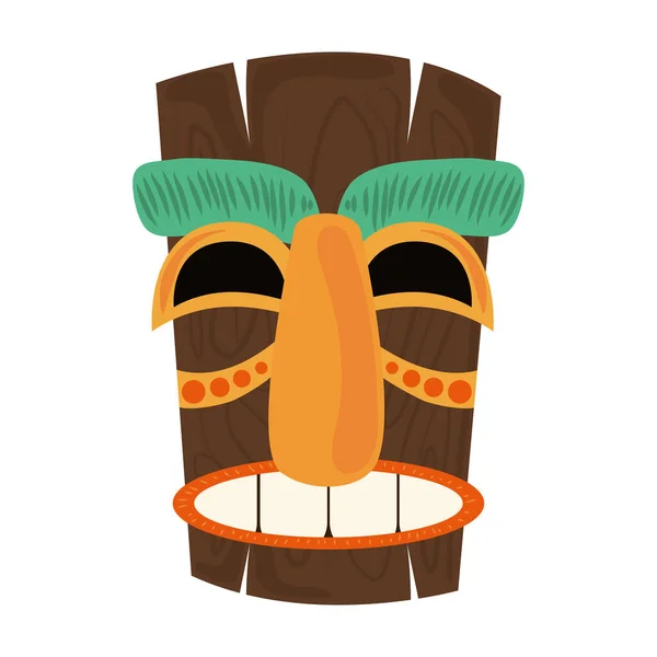 Tiki tribal wooden ancient mask isolated on white background — Stock Vector