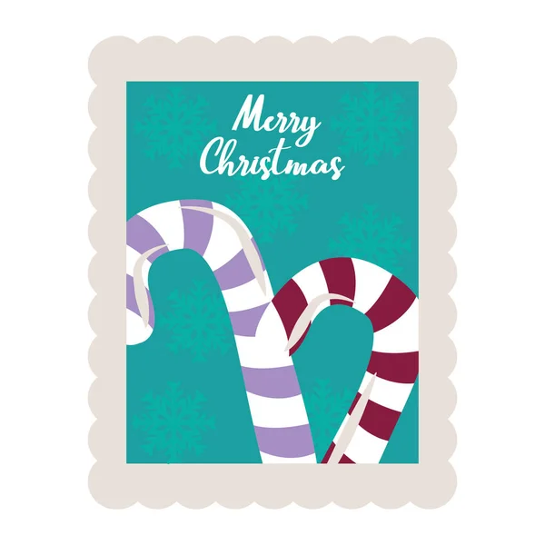 Feliz Navidad bastones de caramelo icono de sello de decoración — Vector de stock