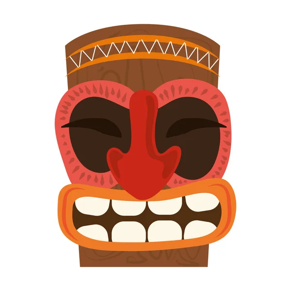 Tiki tribal de madera máscara primitiva aislado sobre fondo blanco — Vector de stock