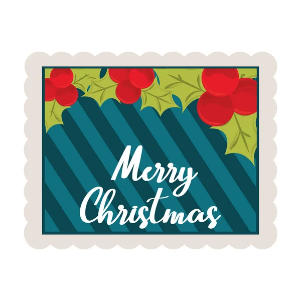 Frohe Weihnachten Stechpalme Beere und Streifen Hintergrunddekoration Stempel Symbol — Stockvektor