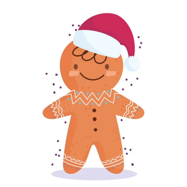 Счастливого Рождества, милый пряничный человечек с карикатурой на Санту — стоковый вектор