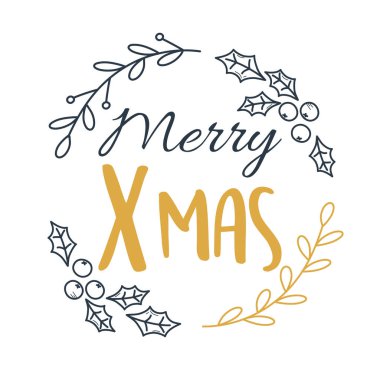 Mutlu Xmas el yazısıyla yazılmış kutsal dut yaprağı süslemesi