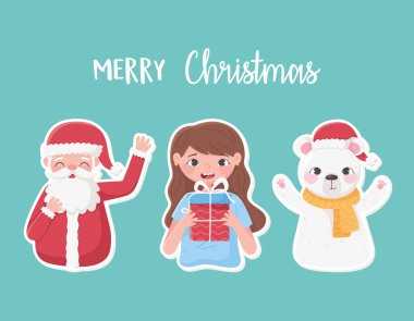 Noel Baba 'nın hediye ve ayıyla süslenmiş mutlu noeller.