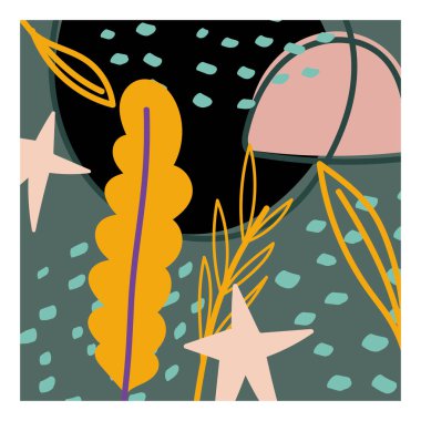 Çağdaş yaprakları karala yıldızlar çiçekler soyut şekiller pürüzsüz desenler