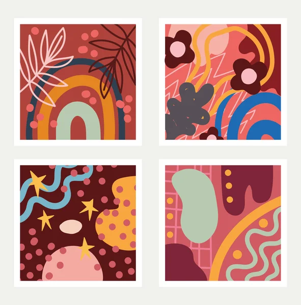 Conjunto de padrões sem costura abstratos doodle contemporânea com formas abstratas têxtil — Vetor de Stock