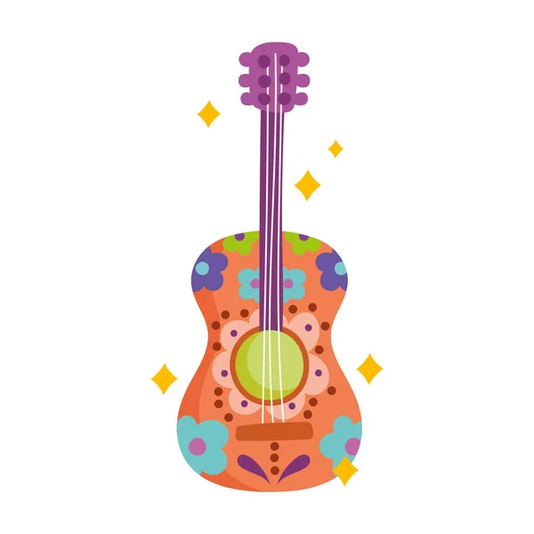 Mexikanische dekorative Gitarre mit Blumen Instrument, mexikanische Kultur — Stockvektor