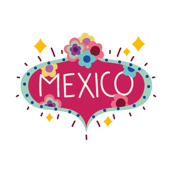 Mexiko písmo deska s květinami kultura — Stockový vektor
