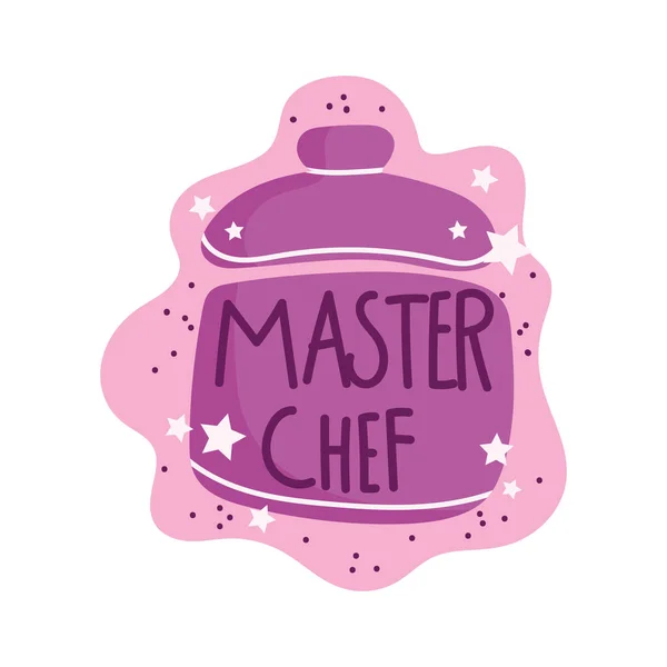 Μαγείρεμα γράμματα, χειρόγραφη φράση master chef κατσαρόλα — Διανυσματικό Αρχείο