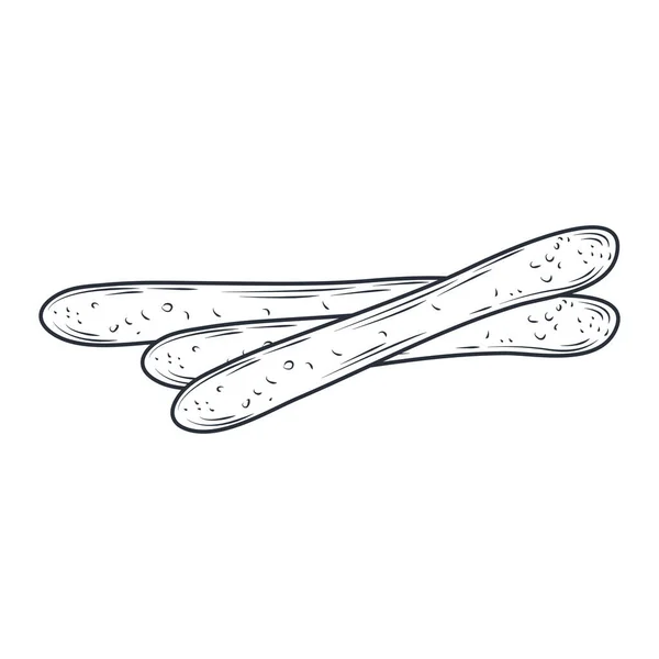 Gebakken gezouten brood pictogram schets geïsoleerd op wit — Stockvector