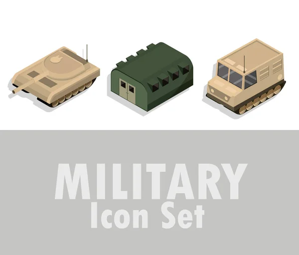 Icono militar conjunto con diferentes tanques blindados guerra isométrica — Vector de stock