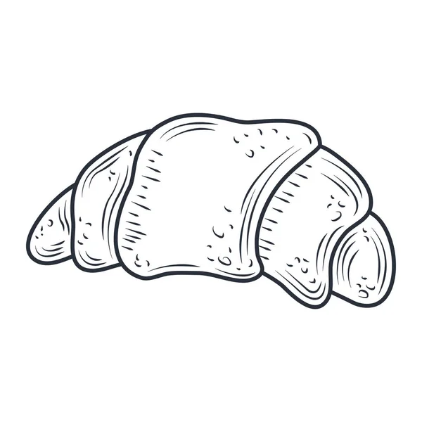 Croissant al horno icono boceto aislado en blanco — Vector de stock