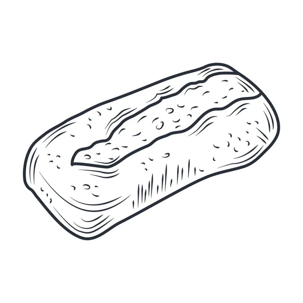 Pan horneado con esbozo icono de queso aislado en blanco — Vector de stock