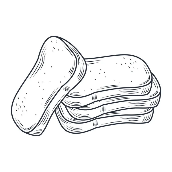 Rebanadas horneadas icono del pan boceto aislado en blanco — Vector de stock