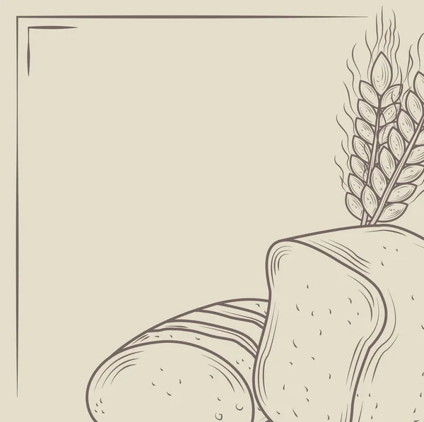Gebackenes Vollbrot und Weizen Ikone Skizze isoliert auf weiß — Stockvektor