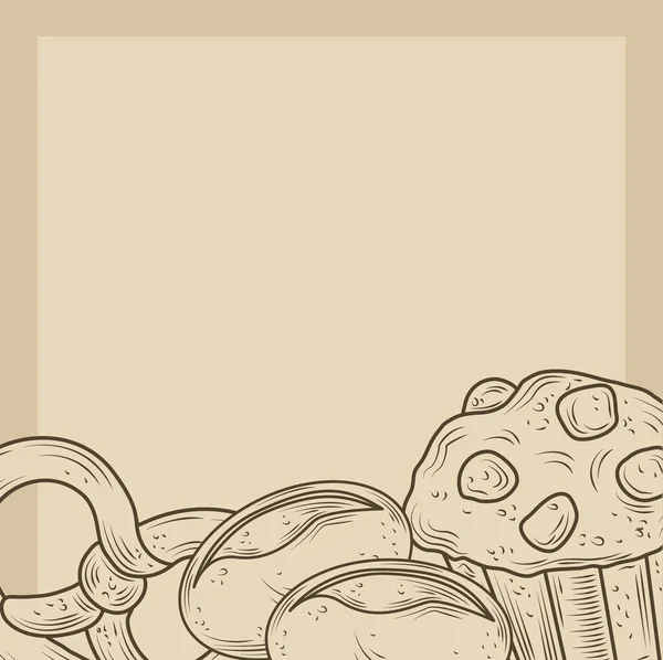 구운 머핀 프레첼과 벙커의 아이콘 스케치는 흰색에 분리되어 있다 — 스톡 벡터