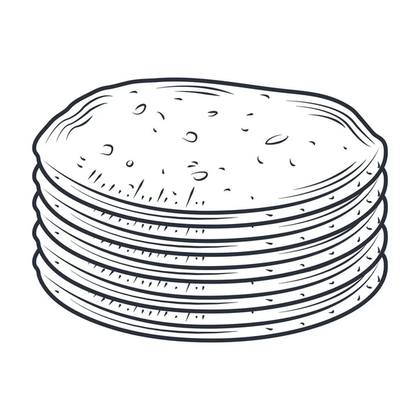 Boceto de pan de pita al horno aislado en blanco — Vector de stock