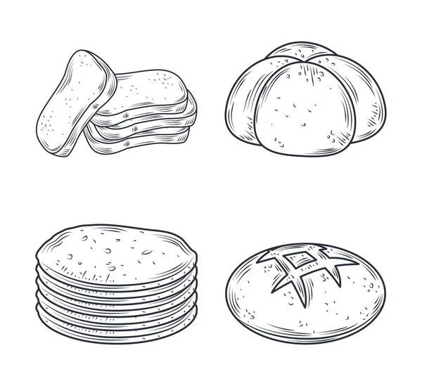 Печеный набор значков, различные хлеба изолированы на белом — стоковый вектор