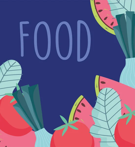 Modello alimentare, verdure pomodoro fresco anguria e lattuga design — Vettoriale Stock