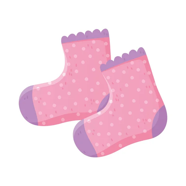 Baby dusch, söta rosa strumpor prickar dekoration — Stock vektor