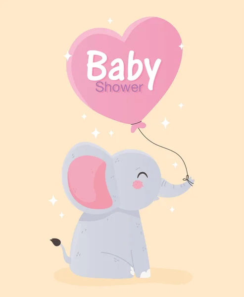 Baby shower, słodki mały słoń z balonem serca — Wektor stockowy