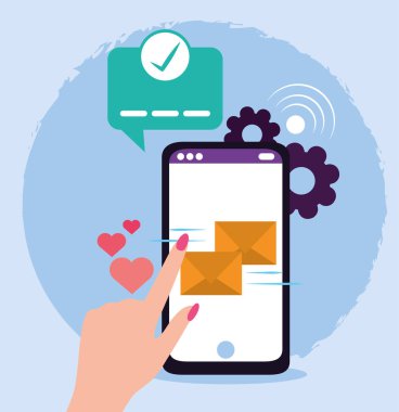 Kadın el telefonu romantik mesajlar gönderiyor.