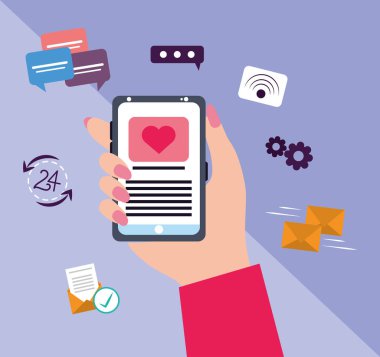 akıllı telefon mesajlı kadın eli e-posta internet iletişimi