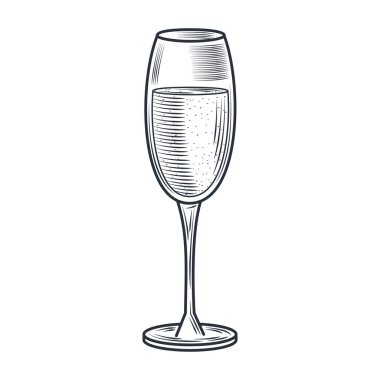 Şampanya, bardak, alkol, ince çizgi tarzı ikon.