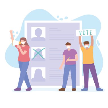 Oy kullanma ve seçim, kampanyada maskeli insanlar, aday listesi
