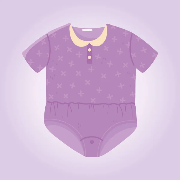 Babyshower, paarse bodysuit kleding klein — Stockvector