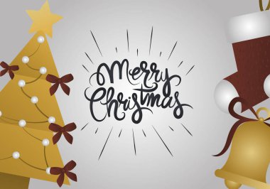 Mutlu Noeller, altın ağaç çanı ve kırmızı çorap kartı.