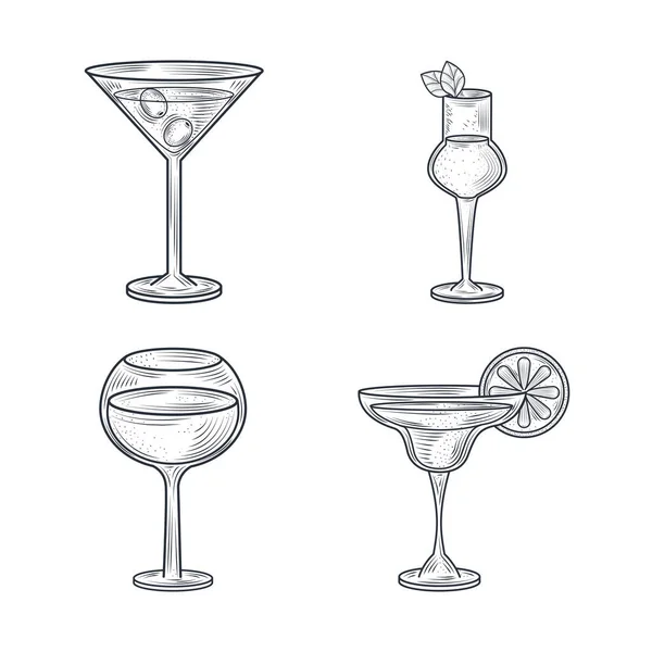 鸡尾酒杯，加石灰庆祝酒精饮料，细线风格图标 — 图库矢量图片