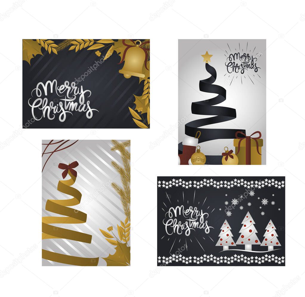 merry christmas, greeting cards creative layout set icons