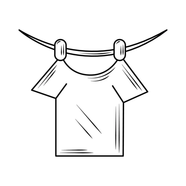 Прачечная рубашка висит в канатной линии стиль значок — стоковый вектор