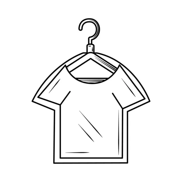 Tvättskjorta i hängare i ett skyddande paket linje stil ikon — Stock vektor