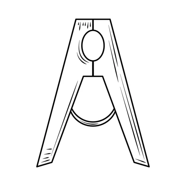 Lavanderia in legno clothespin linea stile icona — Vettoriale Stock