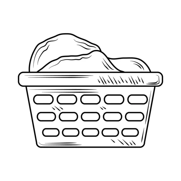 Cesta de plástico de lavanderia com ícone de estilo linha de roupas — Vetor de Stock