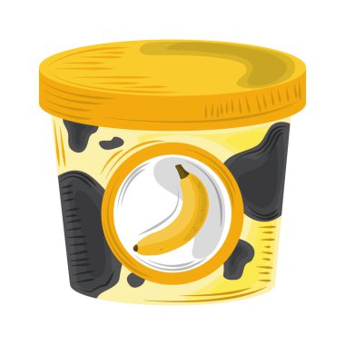 Gıda, konteyner muz yoğurdu izole edilmiş beyaz arkaplan