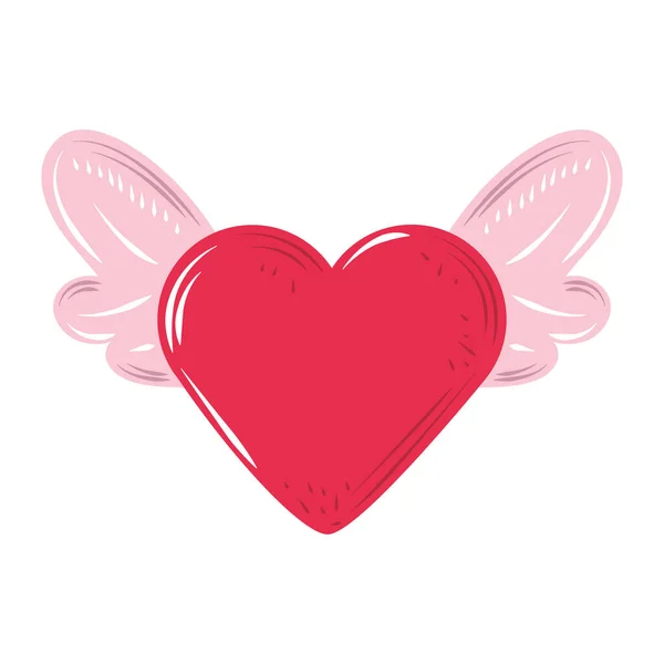 Cute heart with wings love cartoon decoration icon — Stock Vector
