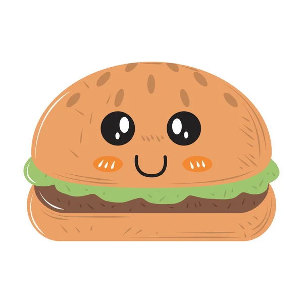 Cute kawaii hamburger fast food — Stock Vector