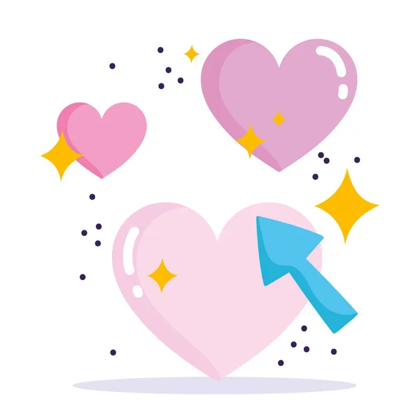 Social media, cliccando amore cuore come in stile cartone animato — Vettoriale Stock