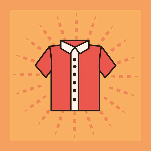 Camisa vermelha casual moda homens roupas em linha de fundo amarelo e ícone de preenchimento — Vetor de Stock